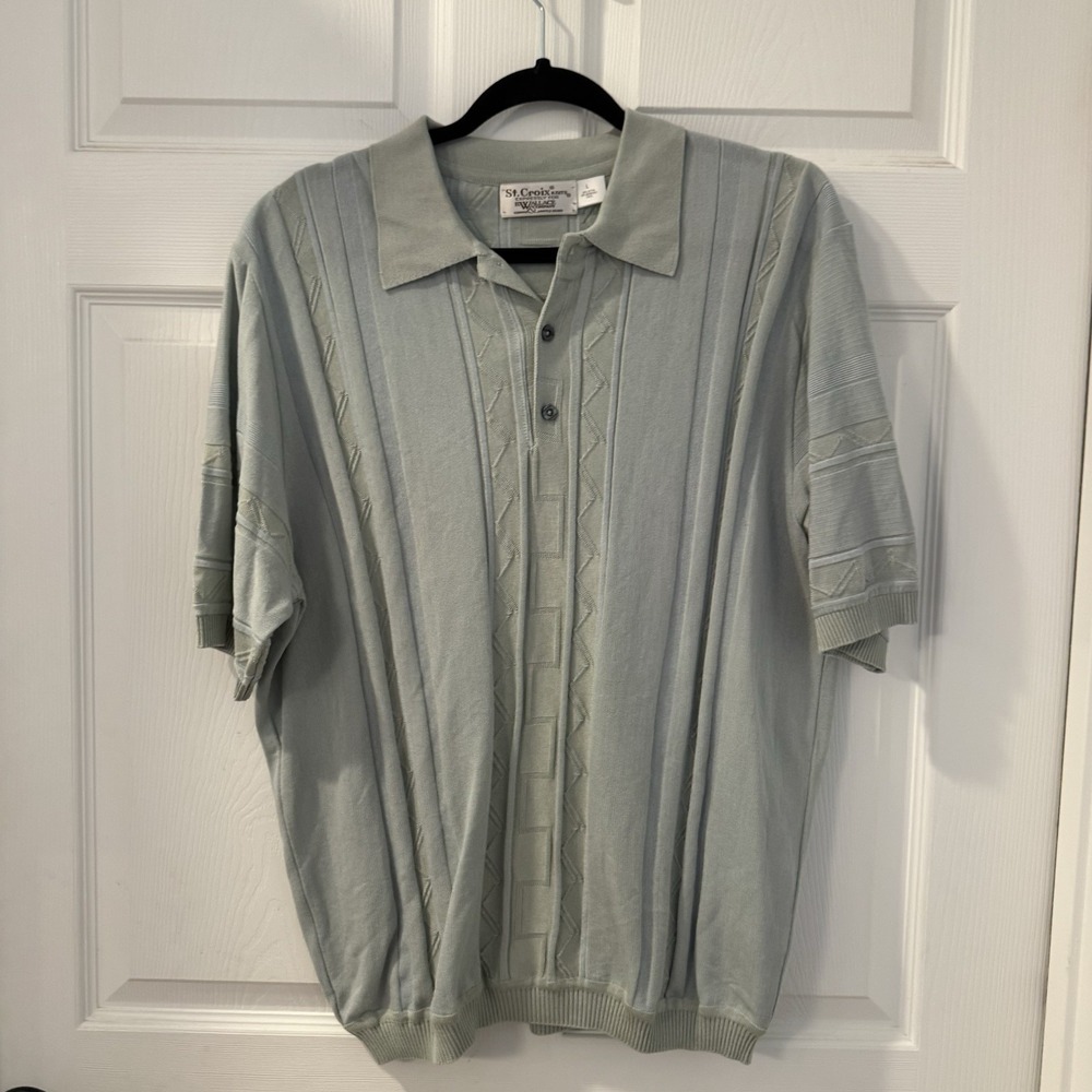 Vintage ST CROIX Textured Knit Polo Shirt Mens‎ Sz L Baby Blue Made In USA 80's